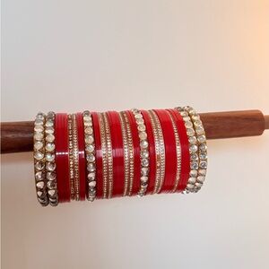 Elegant Red and Gold Bangle Set